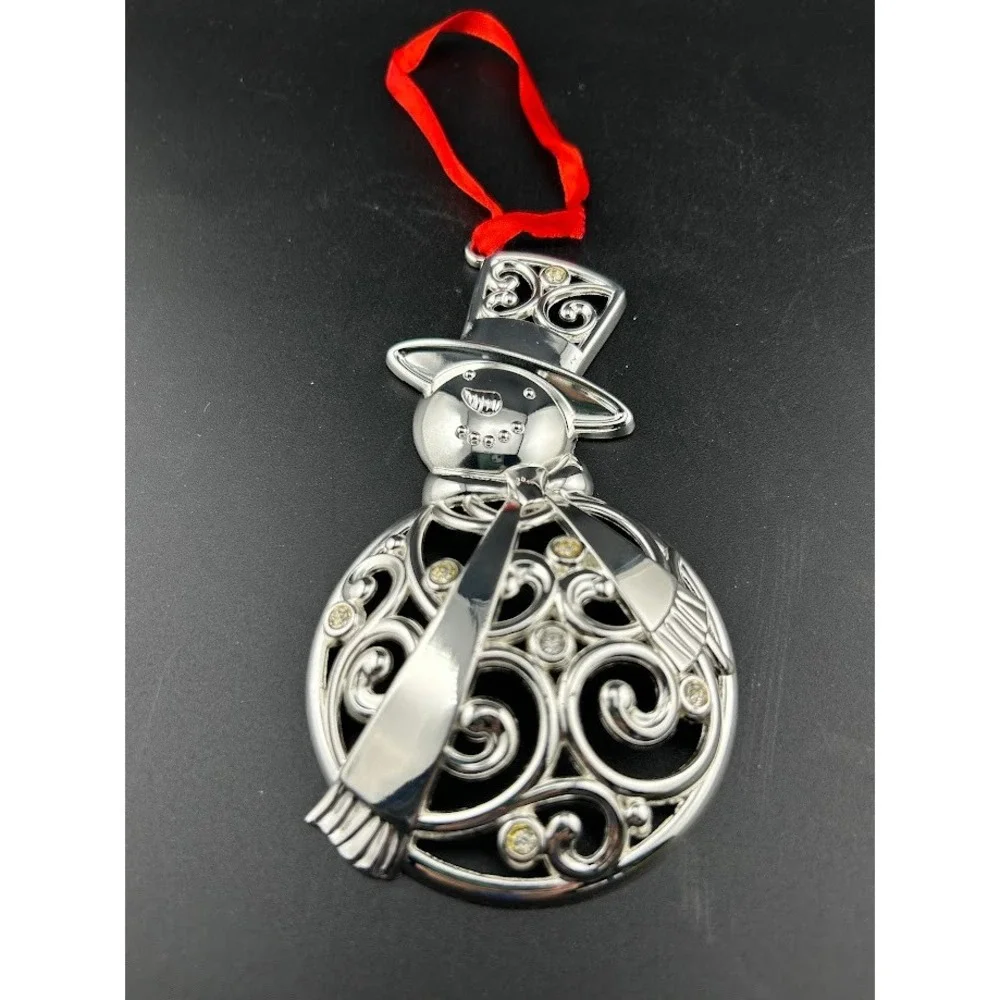 Lenox‎ Silver Snowman Christmas Ornament Top Hat Scarf Rhinestones Holiday Decor